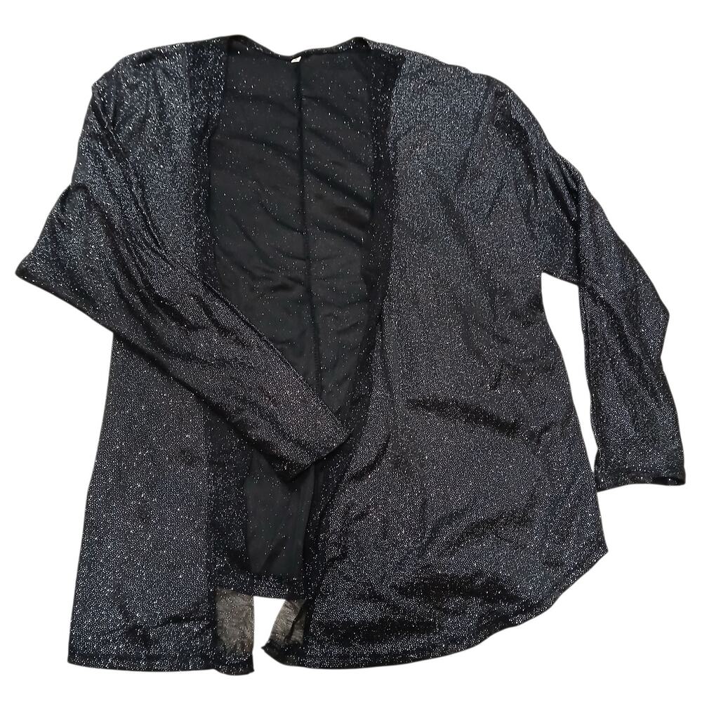 Women's Black Sheer‎ Glitter Open Front Cardigan Lurex Shimmer Long Sleeve